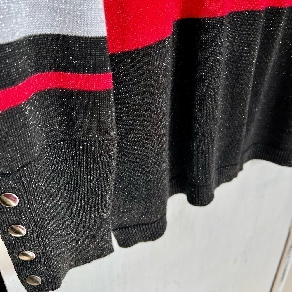 Joseph A Women’s Sparkly Striped Holiday Sweater Lightweight Turtle Neck PXL - Picture 7 of 15